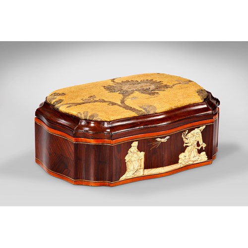 A North Italian Ivory, mother of pearl, brass, boxwood, ebony and Kingwood marquetry box.